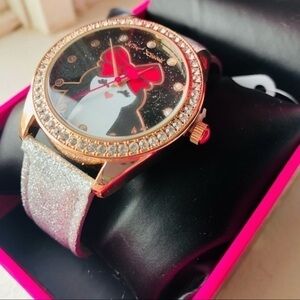 Betsey Johnson Crystal Penguin Watch Rose Gold Glitter Strap NWT